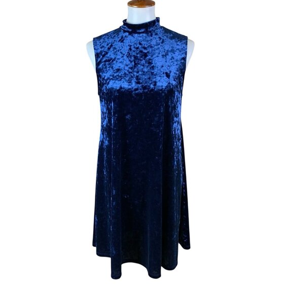ModCloth Navy Blue Crushed Velvet Sleeveless Mock Neck Party Dress Large - Picture 1 of 4